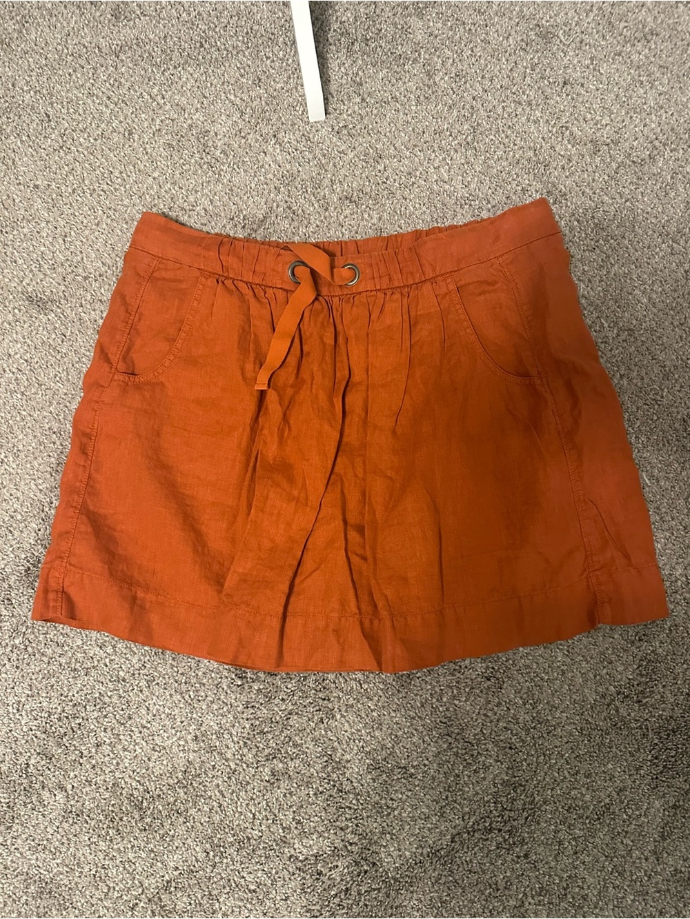 Orange Drawstring Linen Blend Mini Skirt